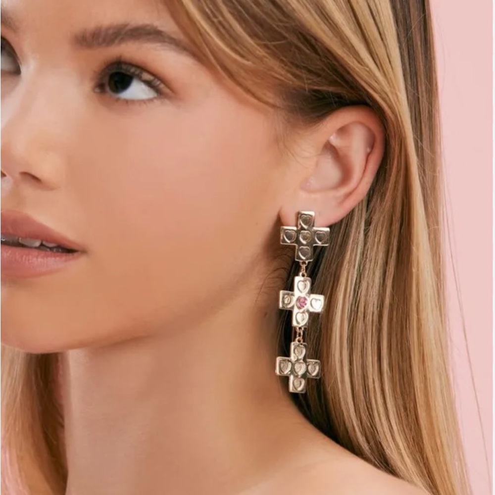 Women's Frasier Sterling Venezia Cross Drop Earrings in Gold